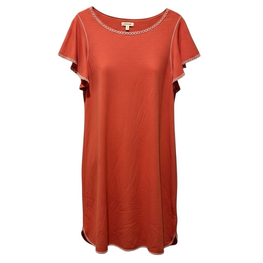 Max Studio Orange Knit Dress Medium Flutter Sleeve Crochet Trim Mini Dress